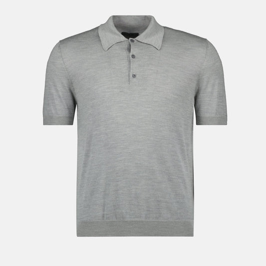 Prada Cashmere & Silk Knit Polo Shirt in Light Grey