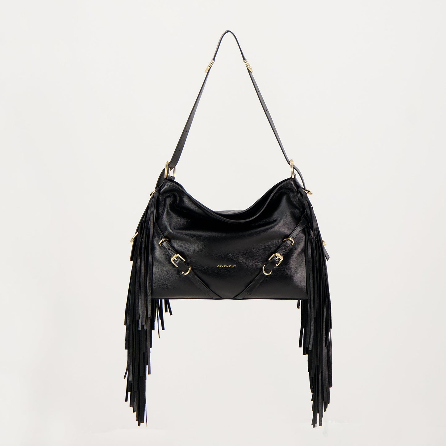 Black Leather Fringe Shoulder Bag