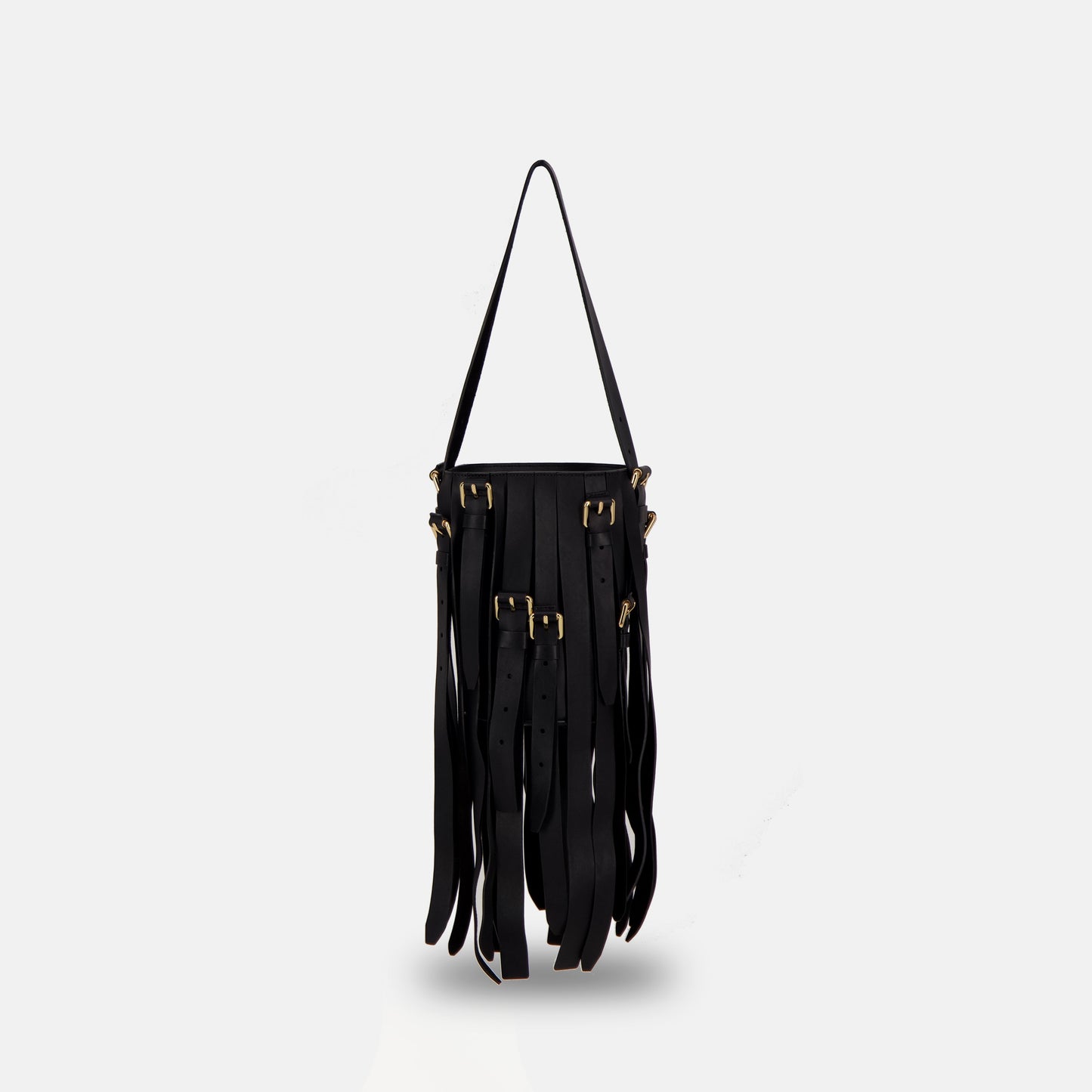 Fringed Leather Bucket Shoulder Bag