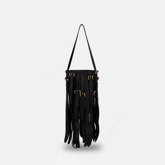 Fringed Leather Bucket Shoulder Bag