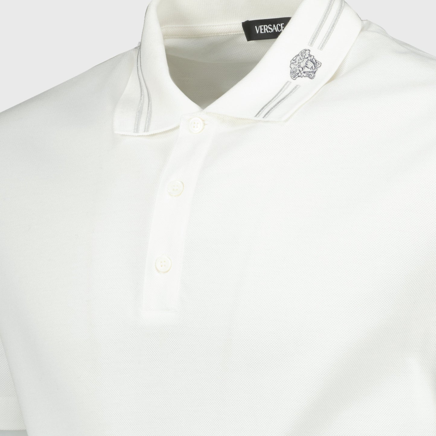 Versace Minimalist White Polo Shirt with Medusa Accent