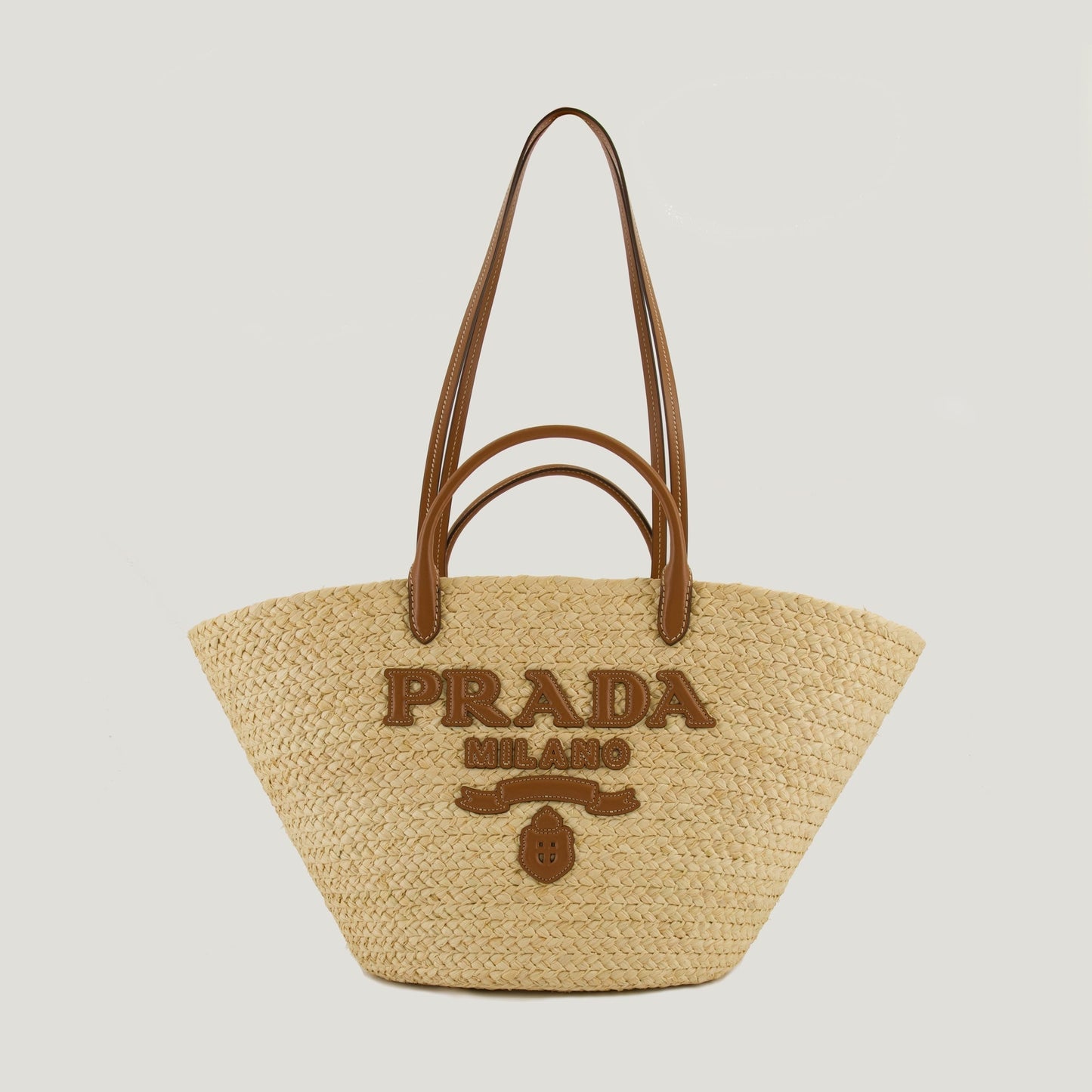 Raffia Tote Bag with Leather Handles