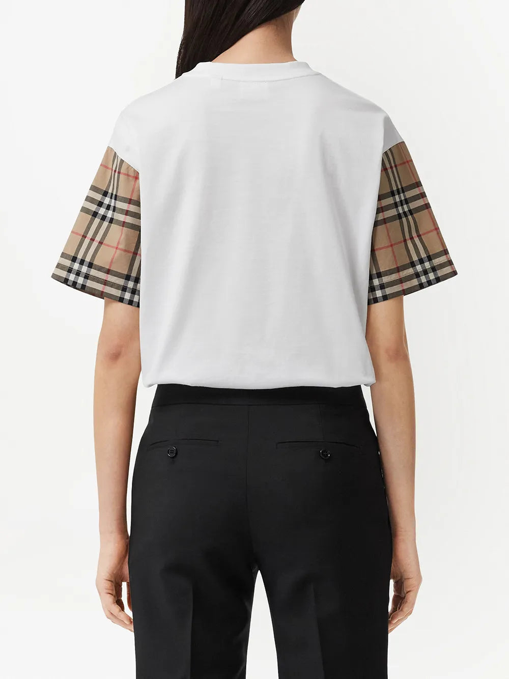 Check Sleeve Cotton T-Shirt