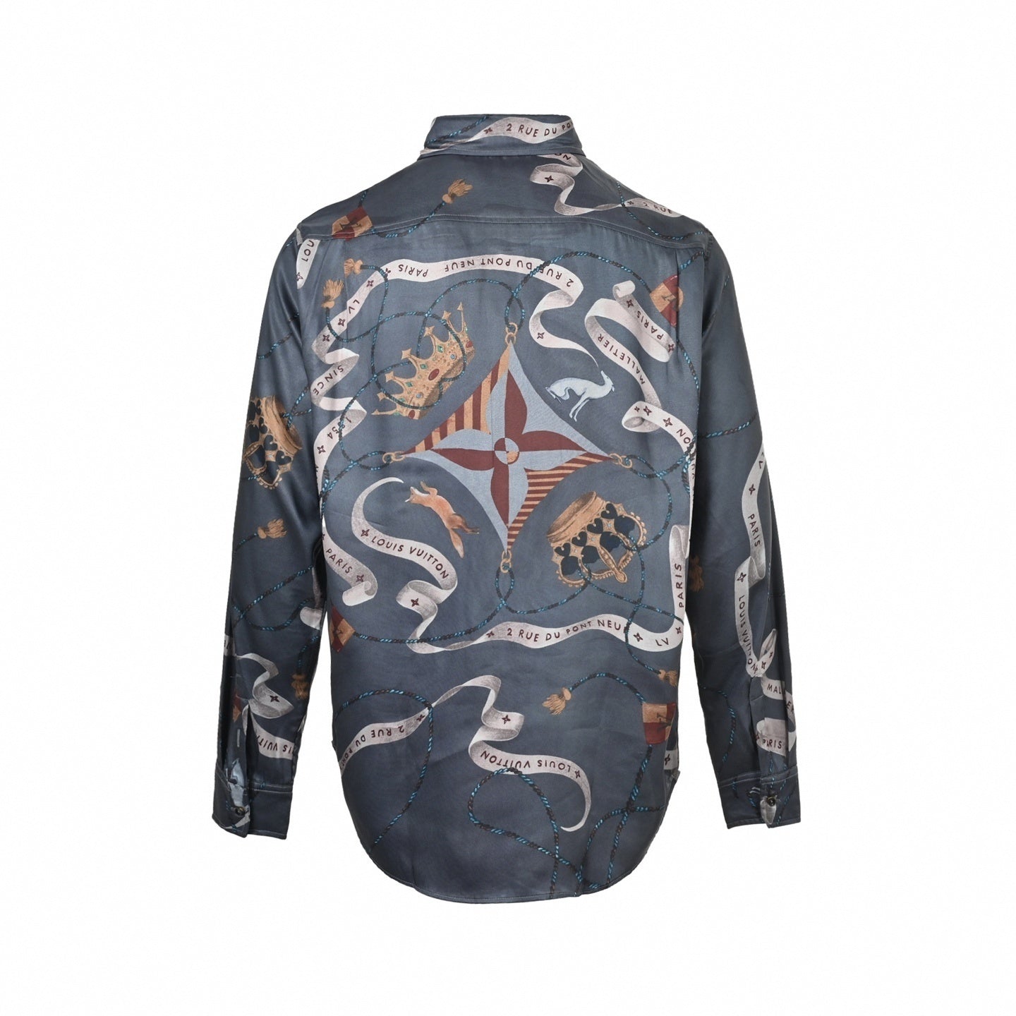 Crown & Ribbon "Pont Neuf" Print Silk-Finish Shirt