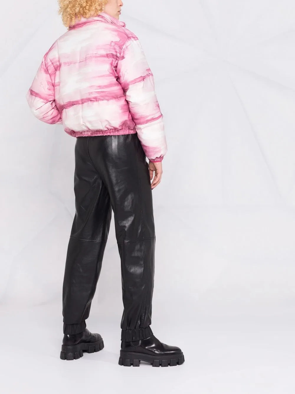 Pink Painterly Print Puffer Jacket