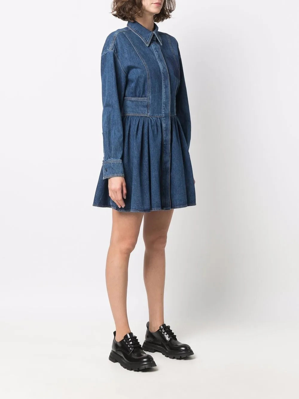 Structured Denim Fit-and-Flare Dress