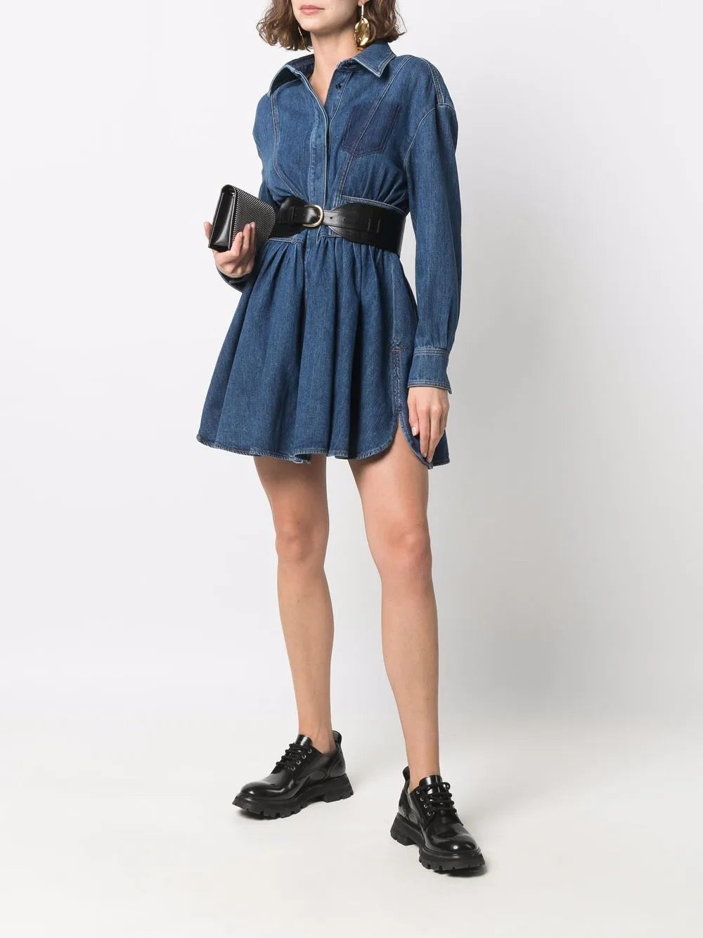 Structured Denim Fit-and-Flare Dress