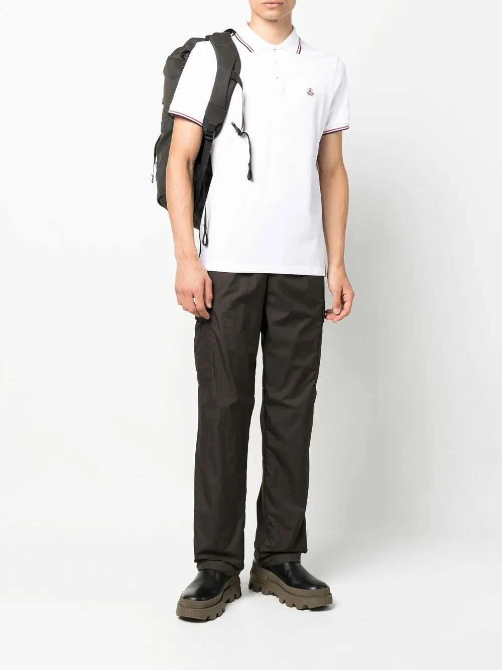 White Polo Shirt with Tricolour Trim