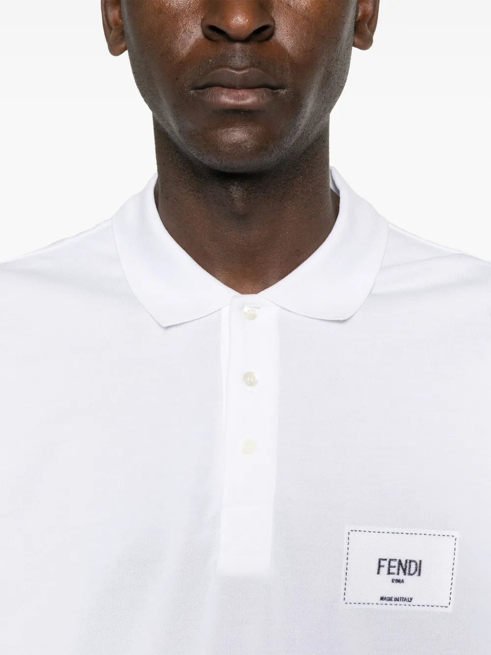 Fendi White Polo Shirt with Logo Patch Detail