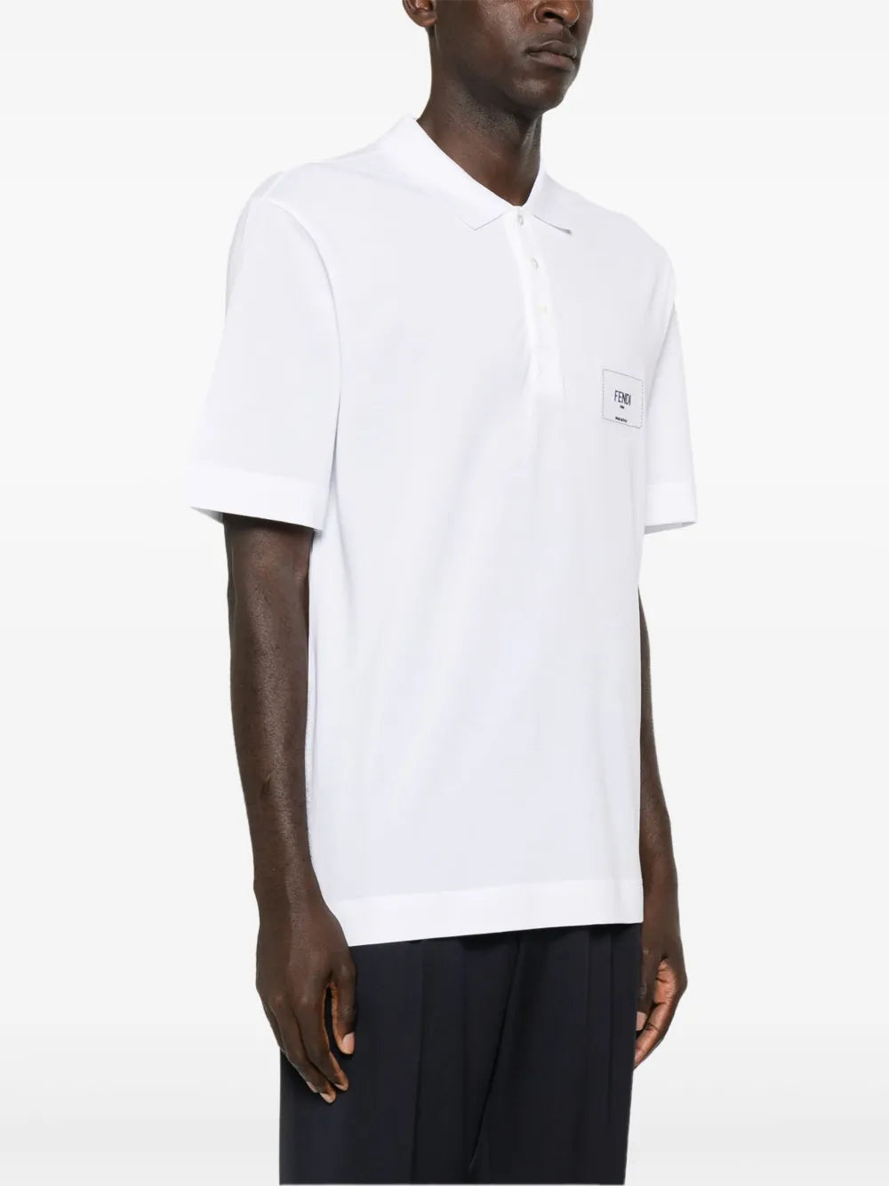 Fendi White Polo Shirt with Logo Patch Detail