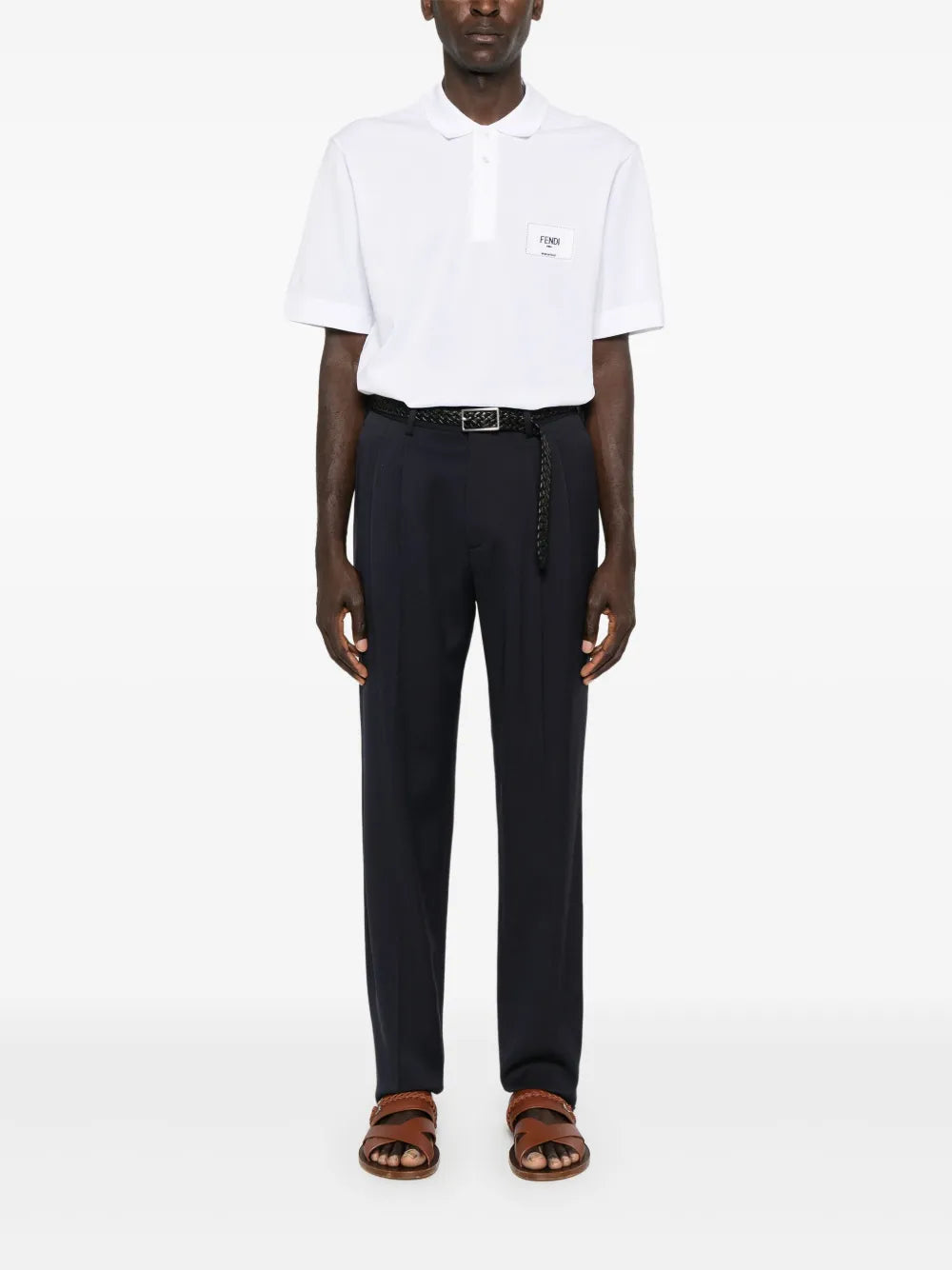 Fendi White Polo Shirt with Logo Patch Detail