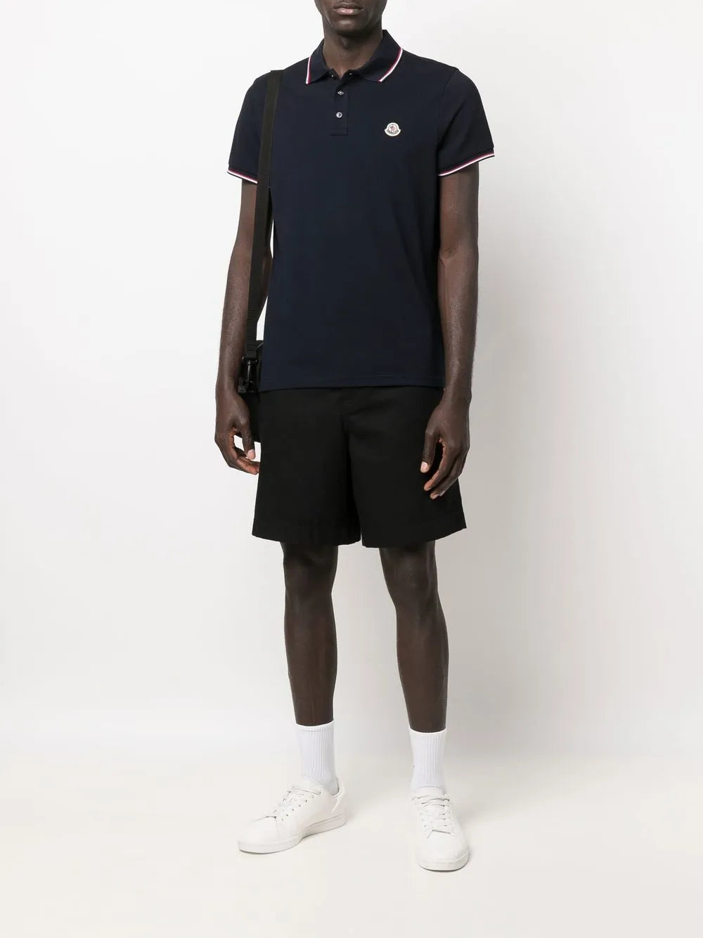 Moncler Navy Polo Shirt with Signature Tricolor Trim