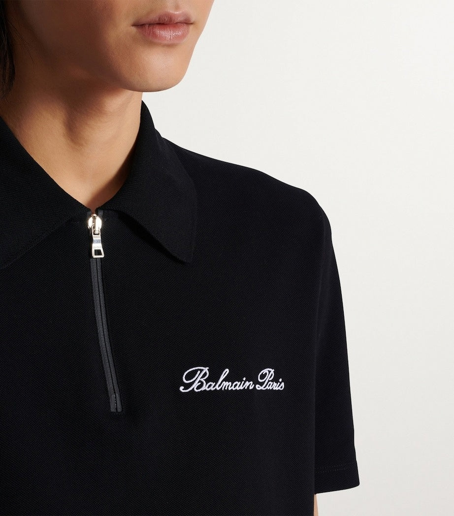 Zip-Neck Embroidered Polo Shirt