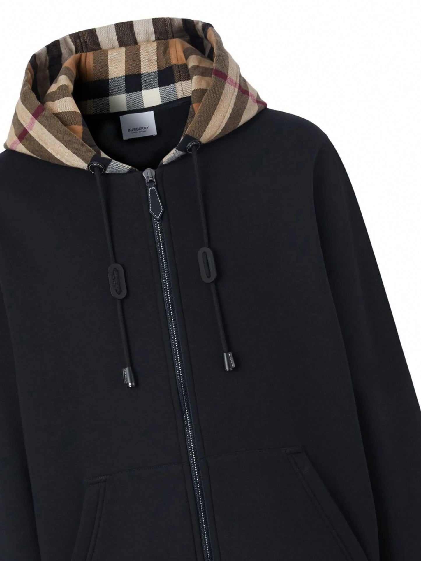 Check-Pattern Hooded Zip-Up Sweatshirt