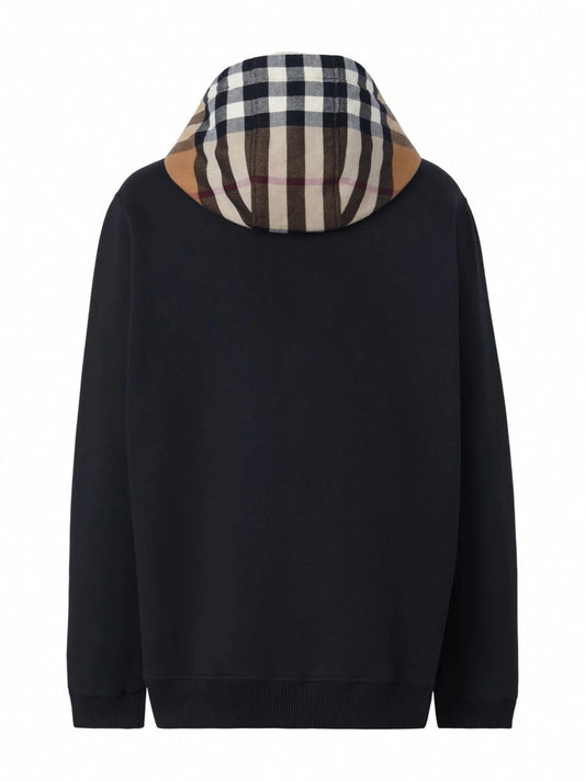 Check-Pattern Hooded Zip-Up Sweatshirt