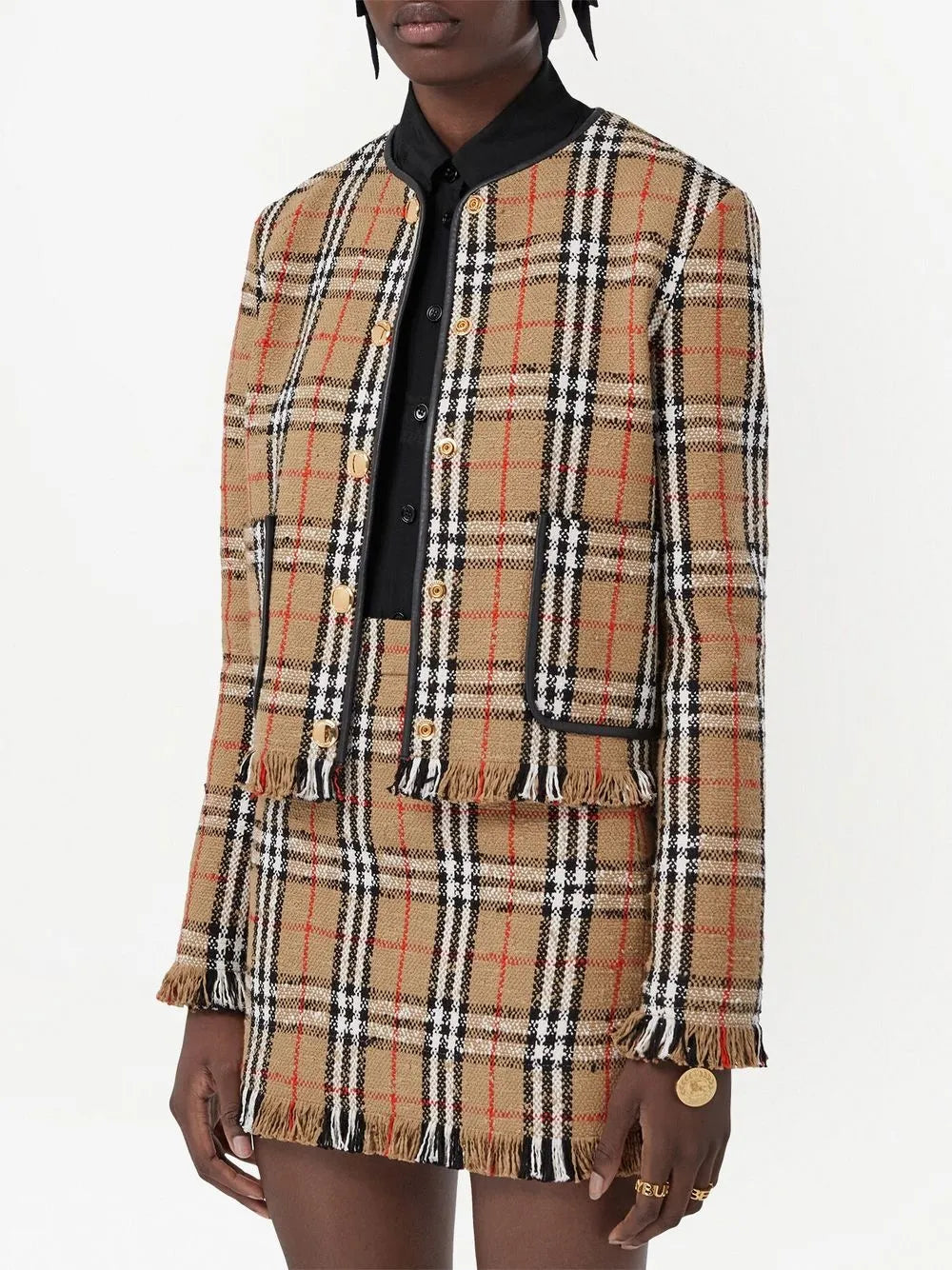 Vintage Check Tweed Fringe Jacket