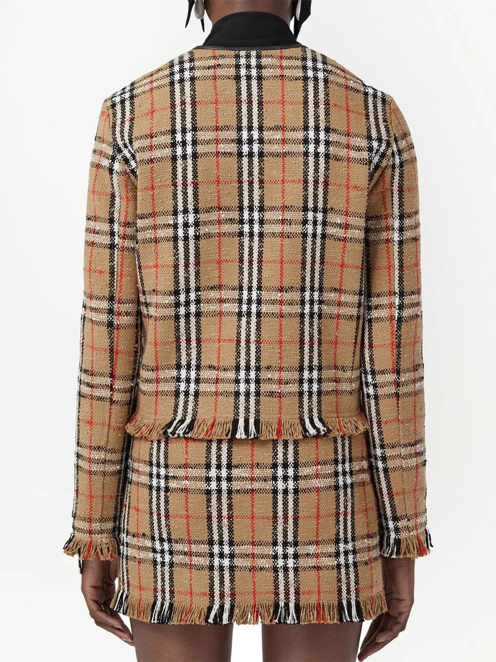 Vintage Check Tweed Fringe Jacket