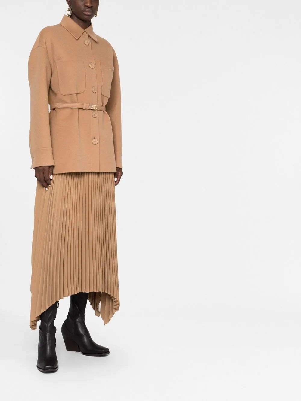 Camel Belted Overshirt Jacket
