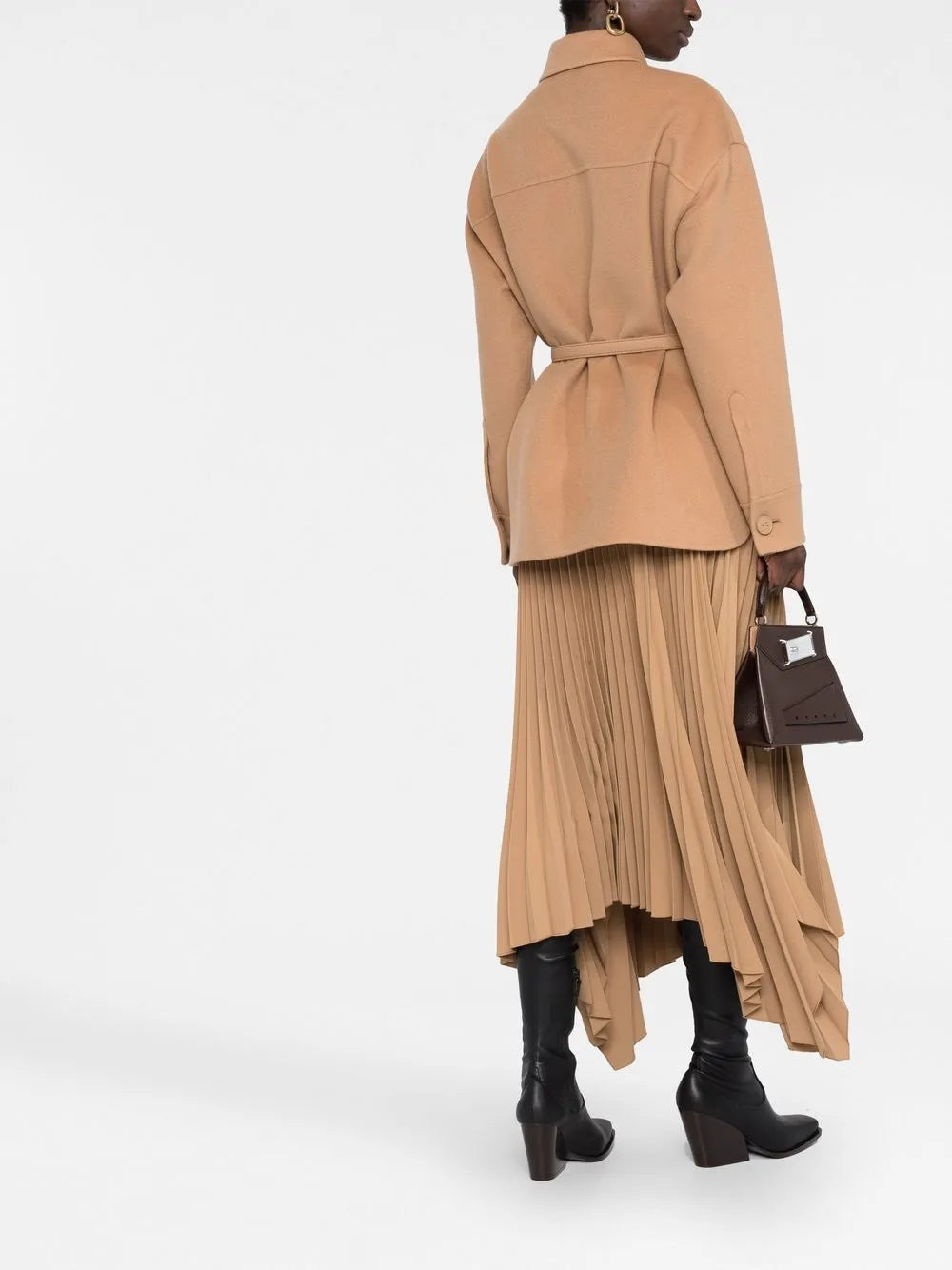 Camel Belted Overshirt Jacket