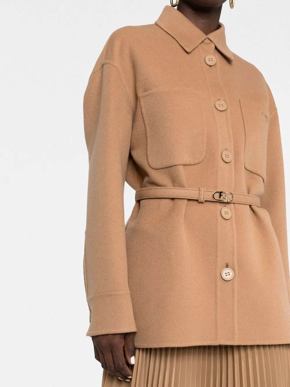 Camel Belted Overshirt Jacket