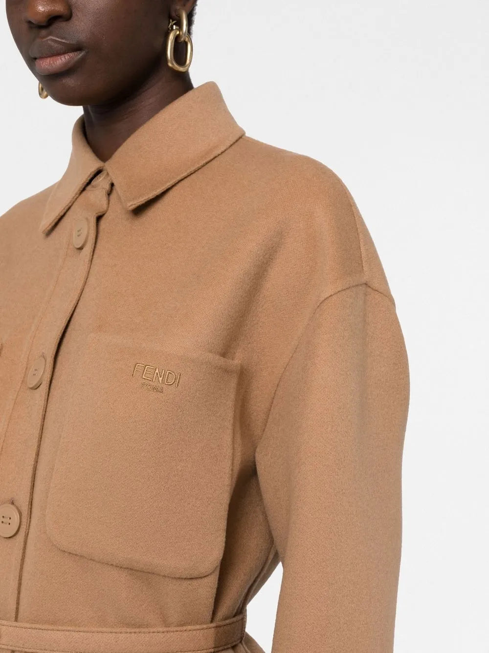 Camel Belted Overshirt Jacket