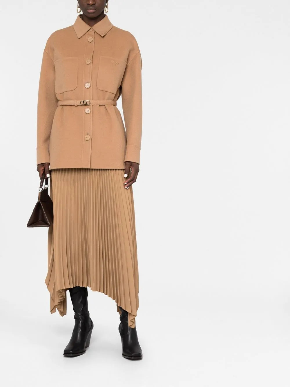 Camel Belted Overshirt Jacket
