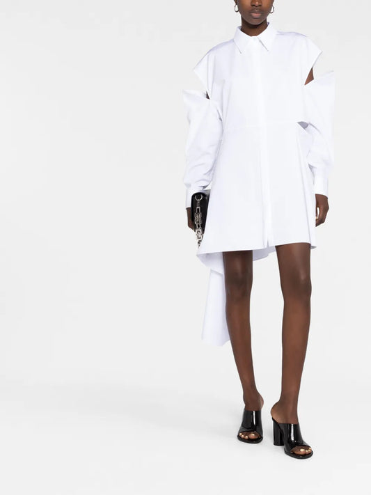 Sculptural Ruffle Shirt Dress