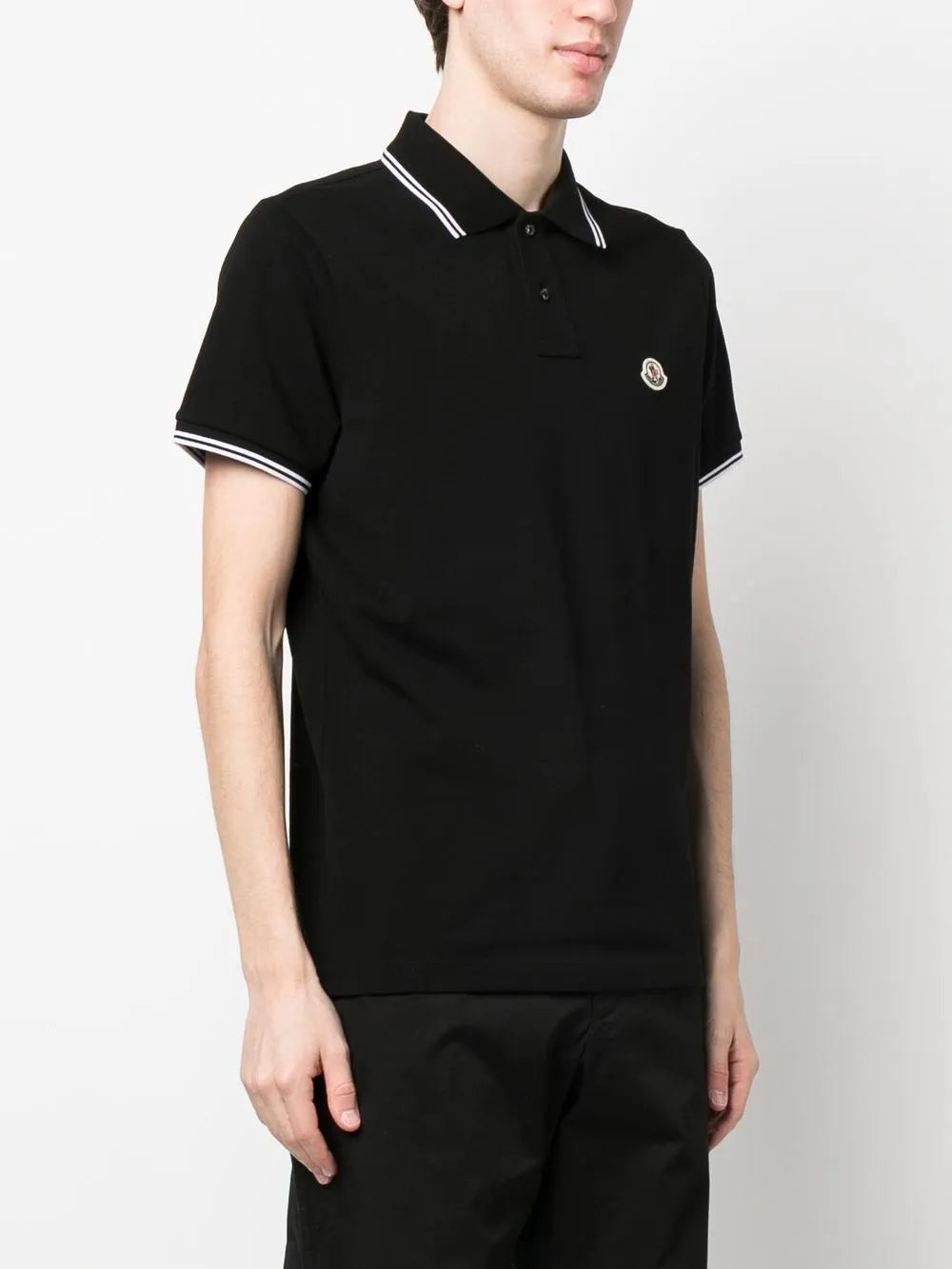 Moncler Black Polo Shirt with Signature Contrast Trim