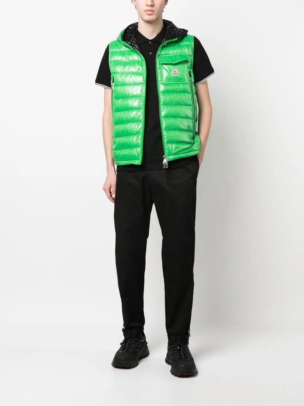 Moncler Black Polo Shirt with Signature Contrast Trim
