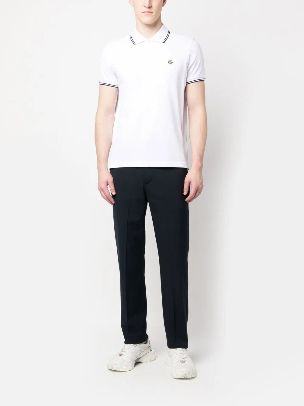 Moncler White Polo Shirt with Contrast Navy Trim