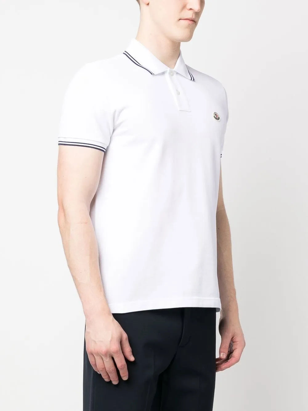 Moncler White Polo Shirt with Contrast Navy Trim
