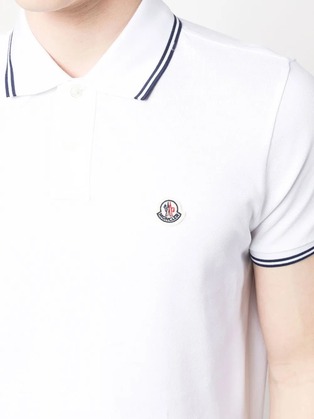 Moncler White Polo Shirt with Contrast Navy Trim