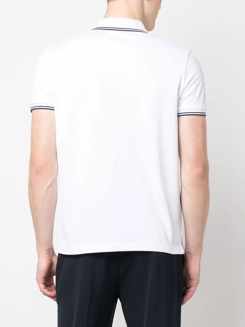 Moncler White Polo Shirt with Contrast Navy Trim