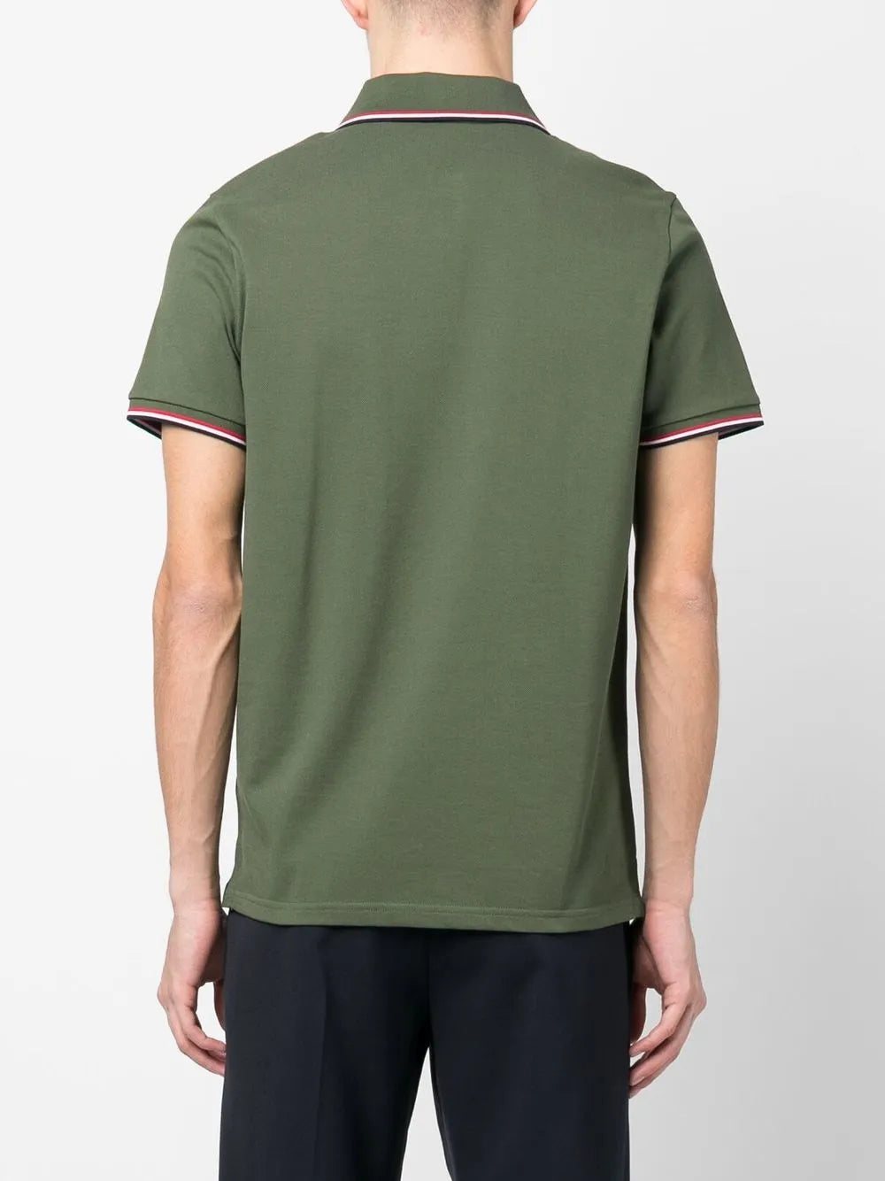 Moncler Forest Green Polo Shirt with Signature Tricolor Detail