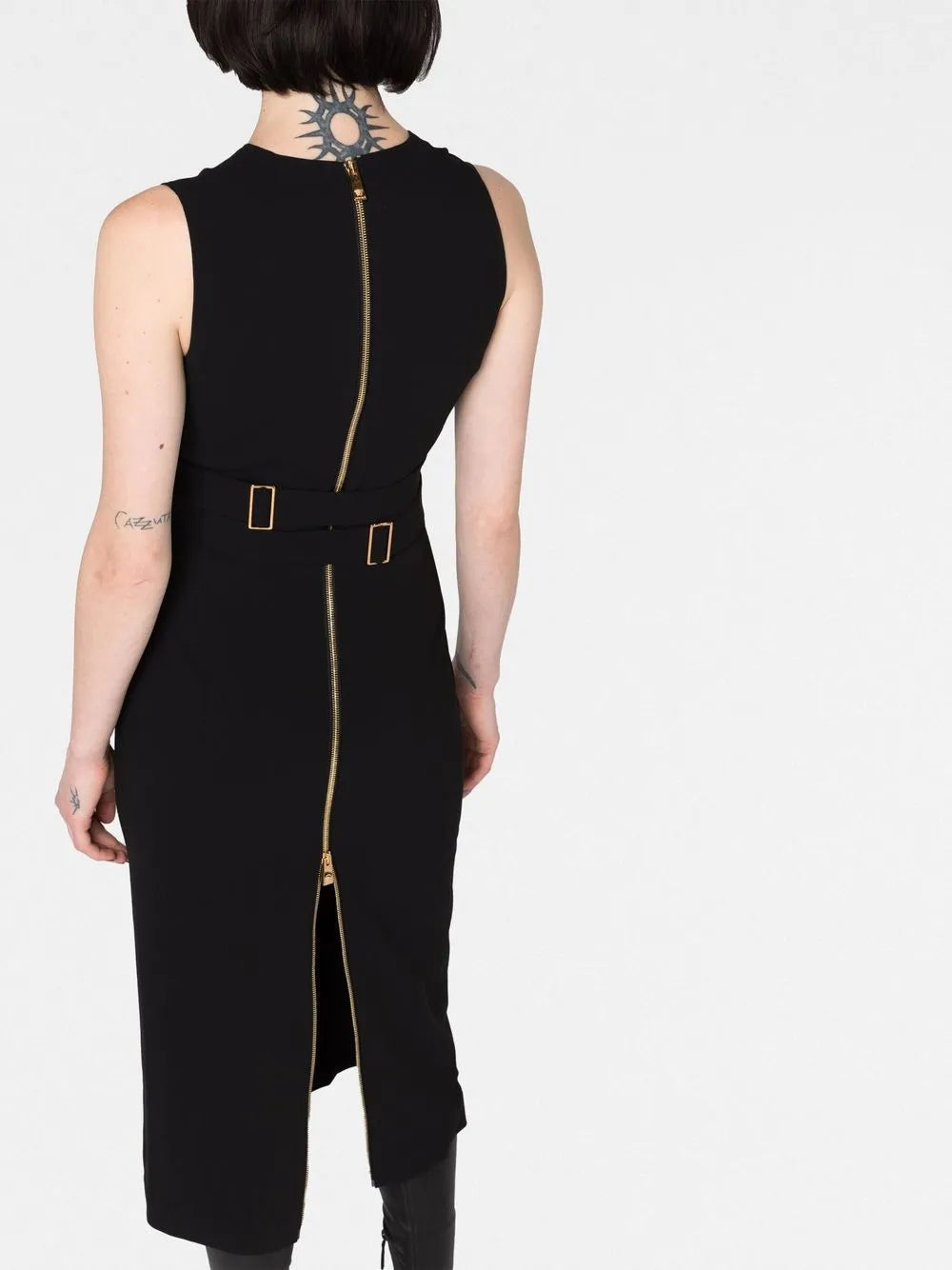Belted V-Neck Midi Dress with Medallion Detail