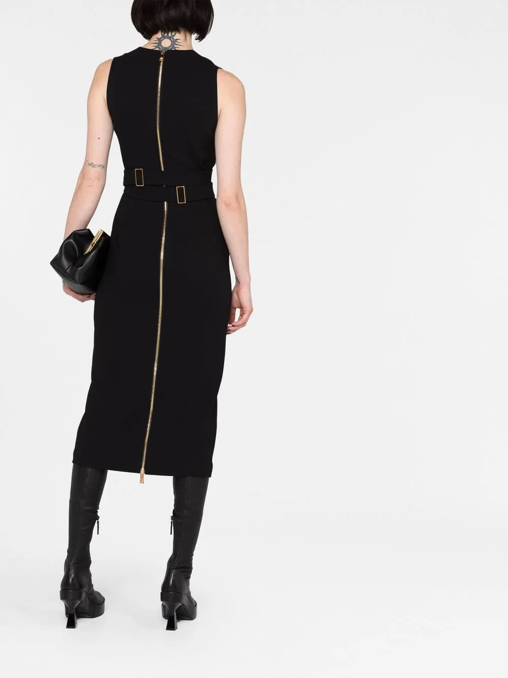 Belted V-Neck Midi Dress with Medallion Detail