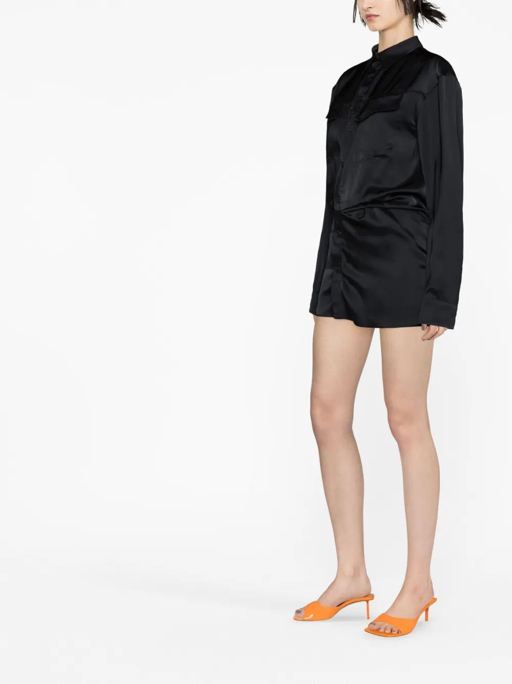 Draped Satin Shirt Dress