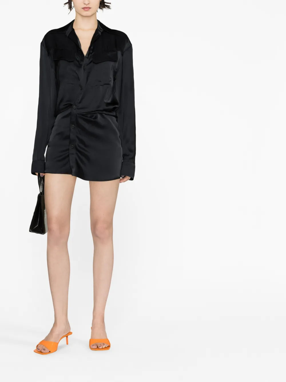 Draped Satin Shirt Dress