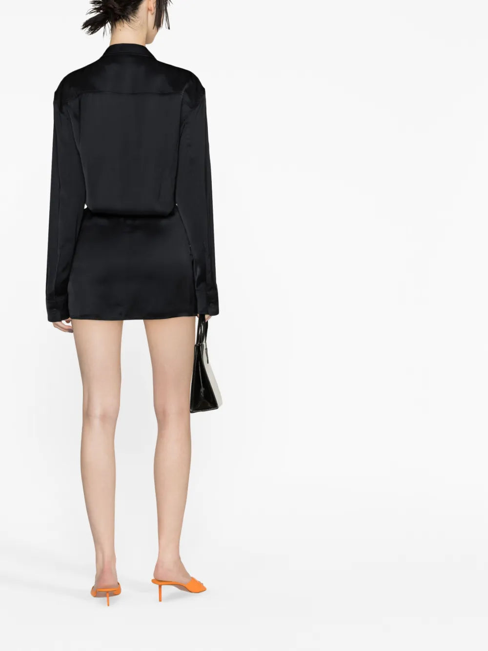 Draped Satin Shirt Dress