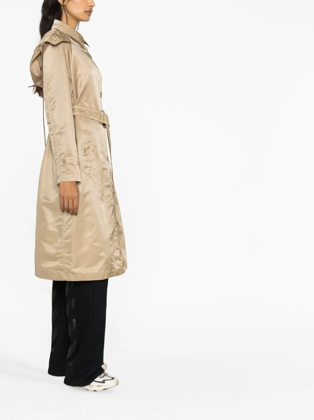 Beige Belted Technical Trench Coat