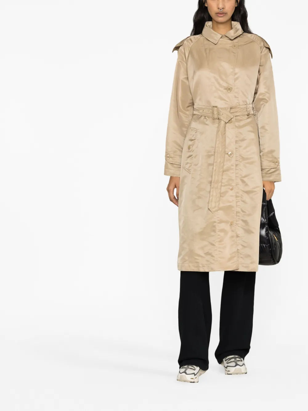 Beige Belted Technical Trench Coat