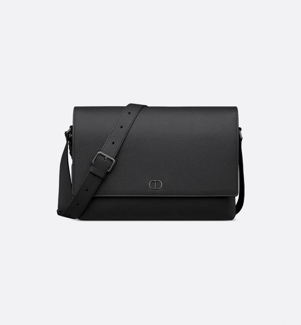 Minimal CD Logo Leather Messenger Bag (Black)