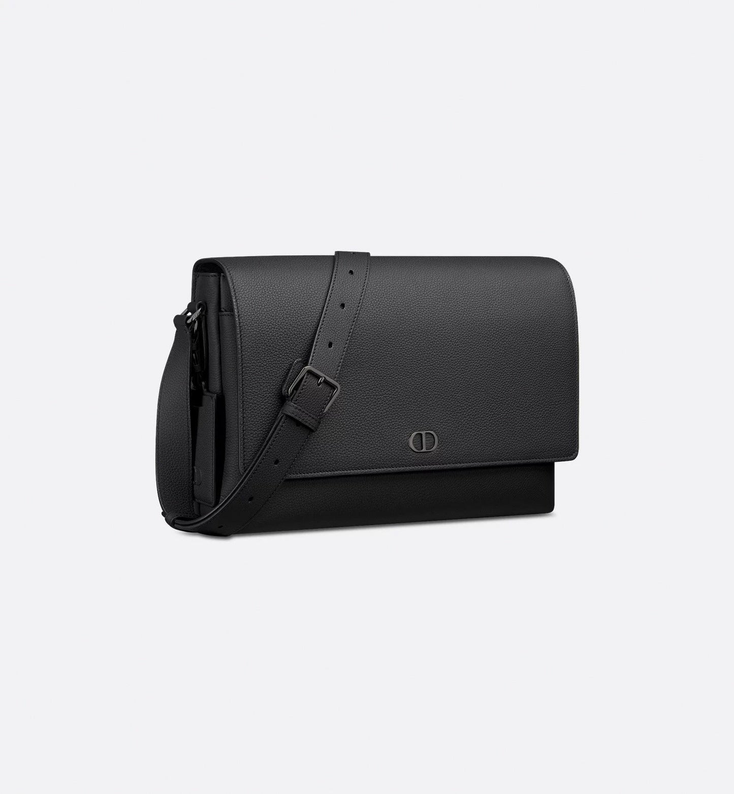 Minimal CD Logo Leather Messenger Bag (Black)