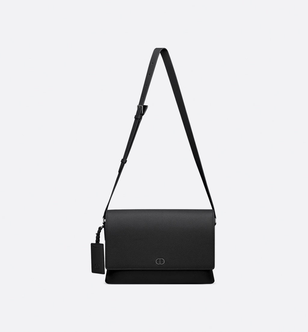 Minimal CD Logo Leather Messenger Bag (Black)
