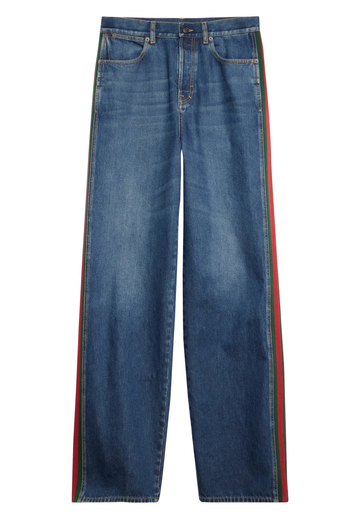 Cotton Denim Pants With Web Insert