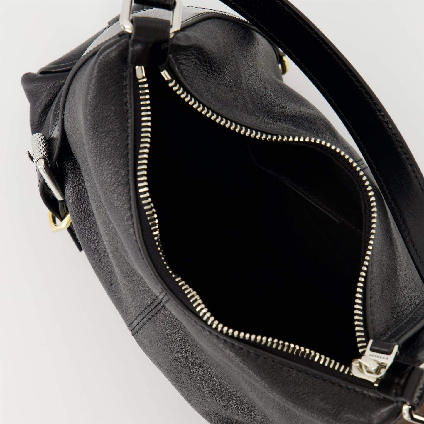 Black Leather Buckle Detail Mini Shoulder Bag