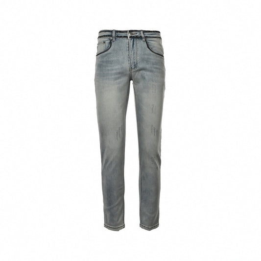 Men's Washed Grey Distressed Denim Jeans
