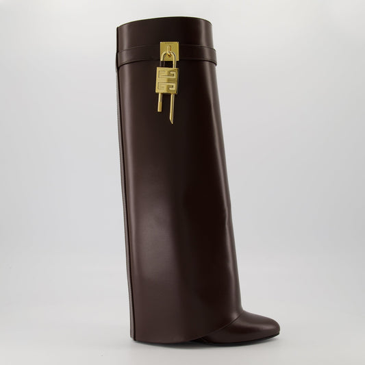 Shark Lock Brown Knee-High Wedge Boots
