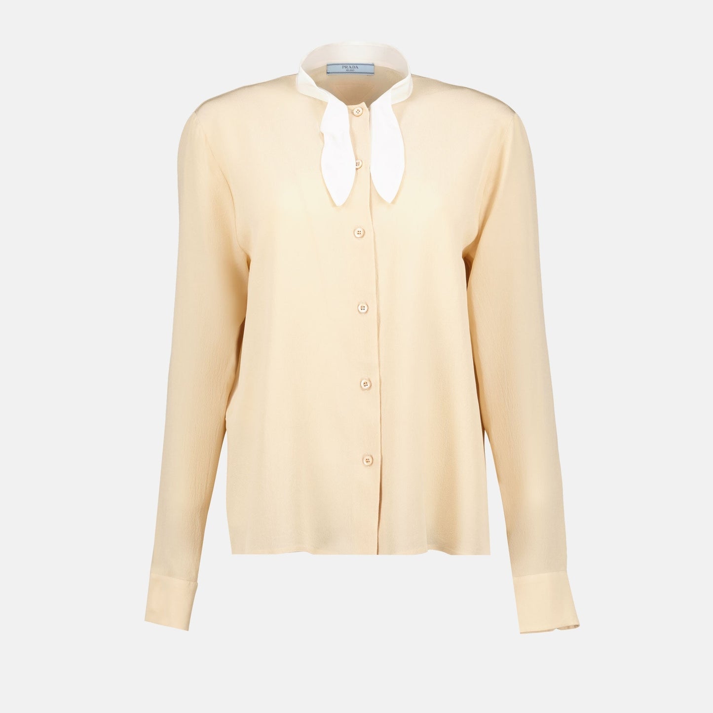 Cream Silk Bow Collar Blouse