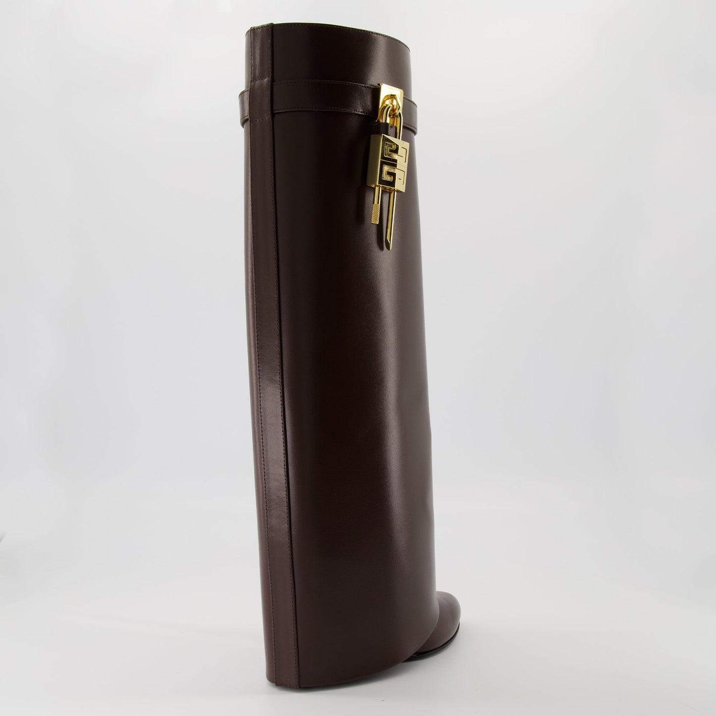 Shark Lock Brown Knee-High Wedge Boots